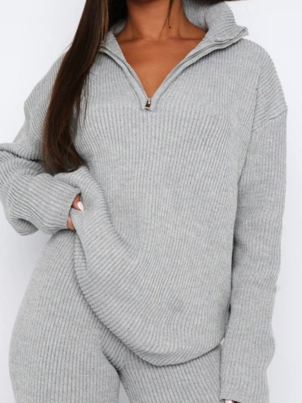 White Fox Boutique Let's Get Cosy Knit Sweater Grey Marle Size XXS/XS